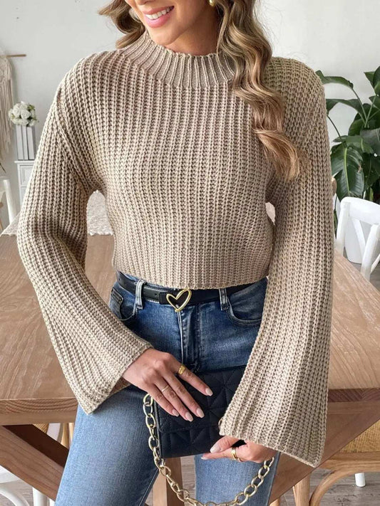 Mock Neck Long Sleeve Sweater - Trendsi - Flyclothing LLC