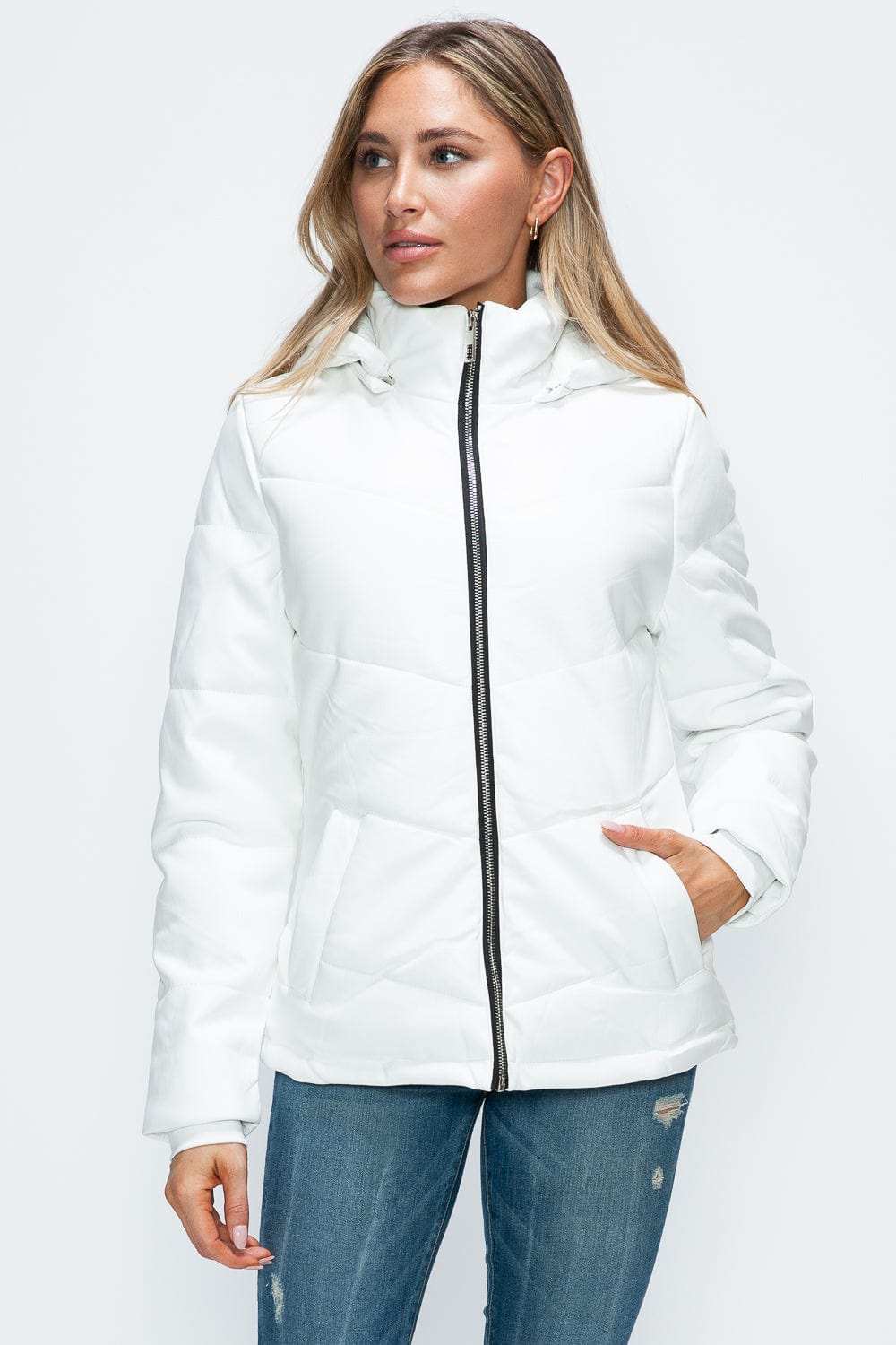 How Dare U Pocketed Zip Up Puffer Jacket with Removable Hood - Trendsi - Flyclothing LLC