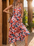 Frill Backless Printed Sleeveless Midi Dress - Trendsi