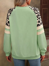Leopard Round Neck Raglan Sleeve Sweatshirt - Trendsi - Flyclothing LLC