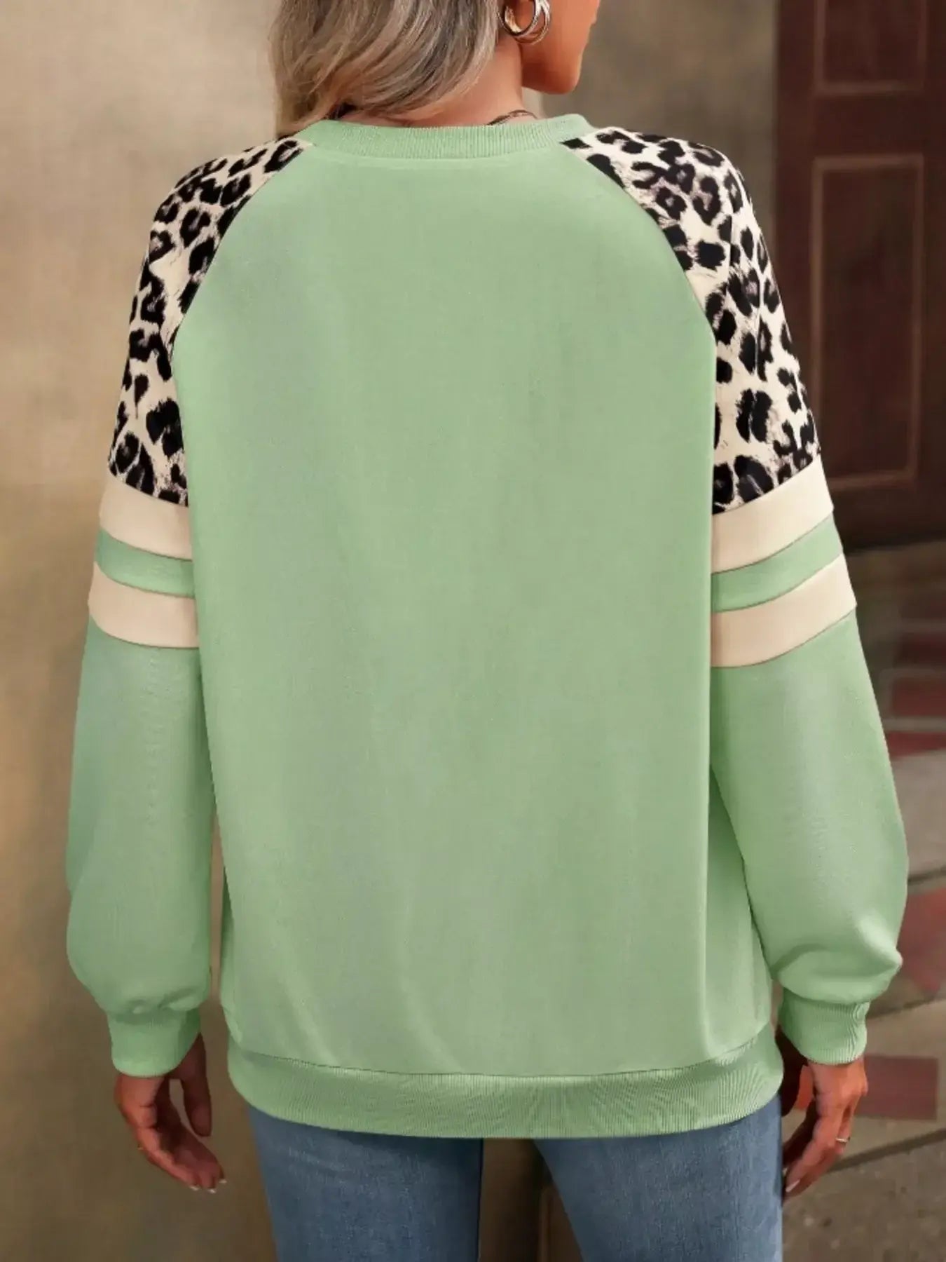 Leopard Round Neck Raglan Sleeve Sweatshirt - Trendsi - Flyclothing LLC