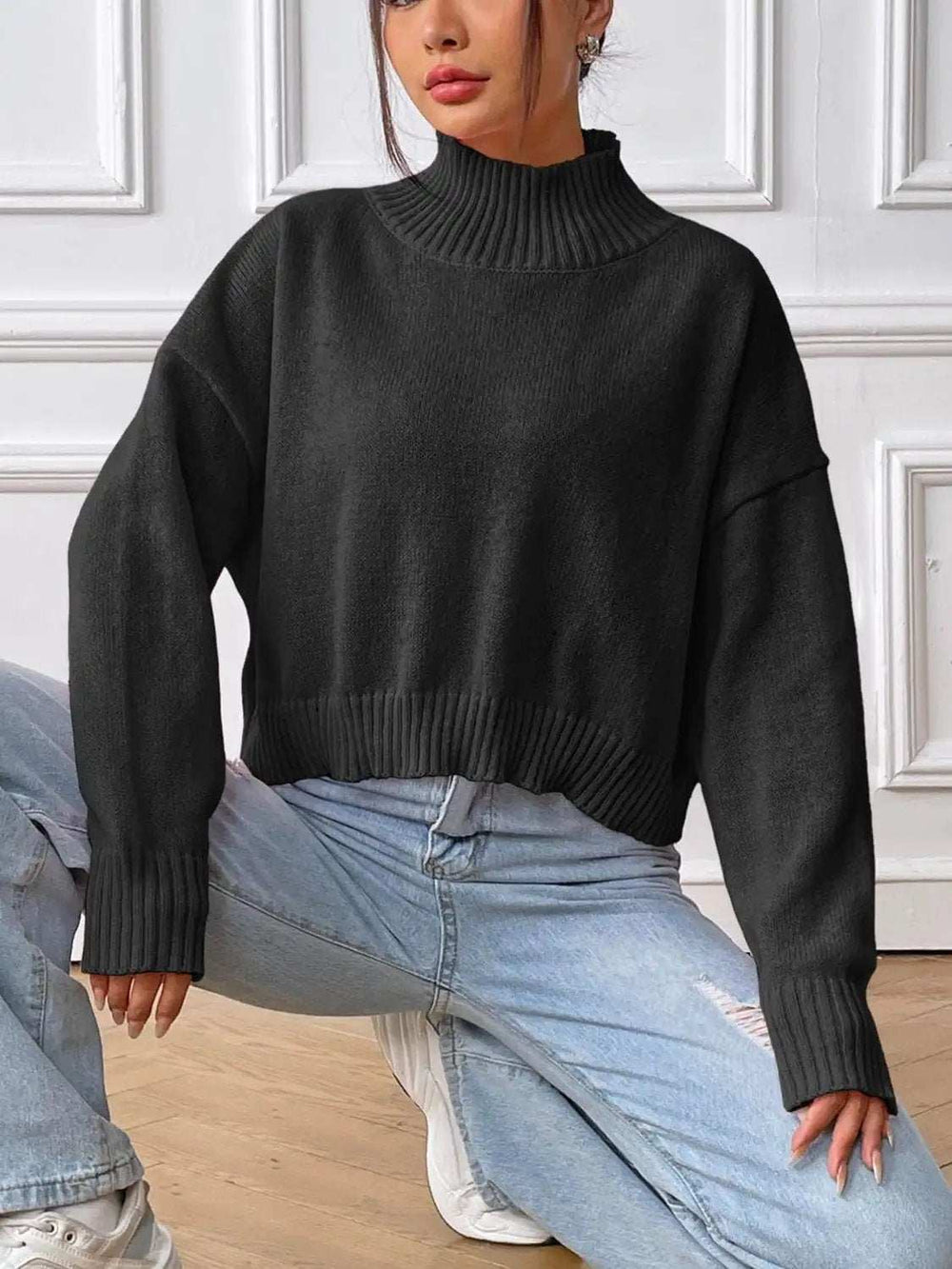 Turtleneck Long Sleeve Sweater - Trendsi - Flyclothing LLC