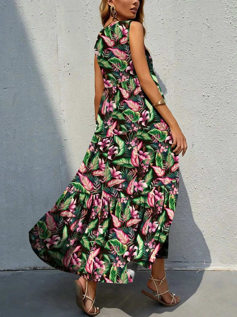 Floral Tiered Maxi Tank Dress - Trendsi - Flyclothing LLC