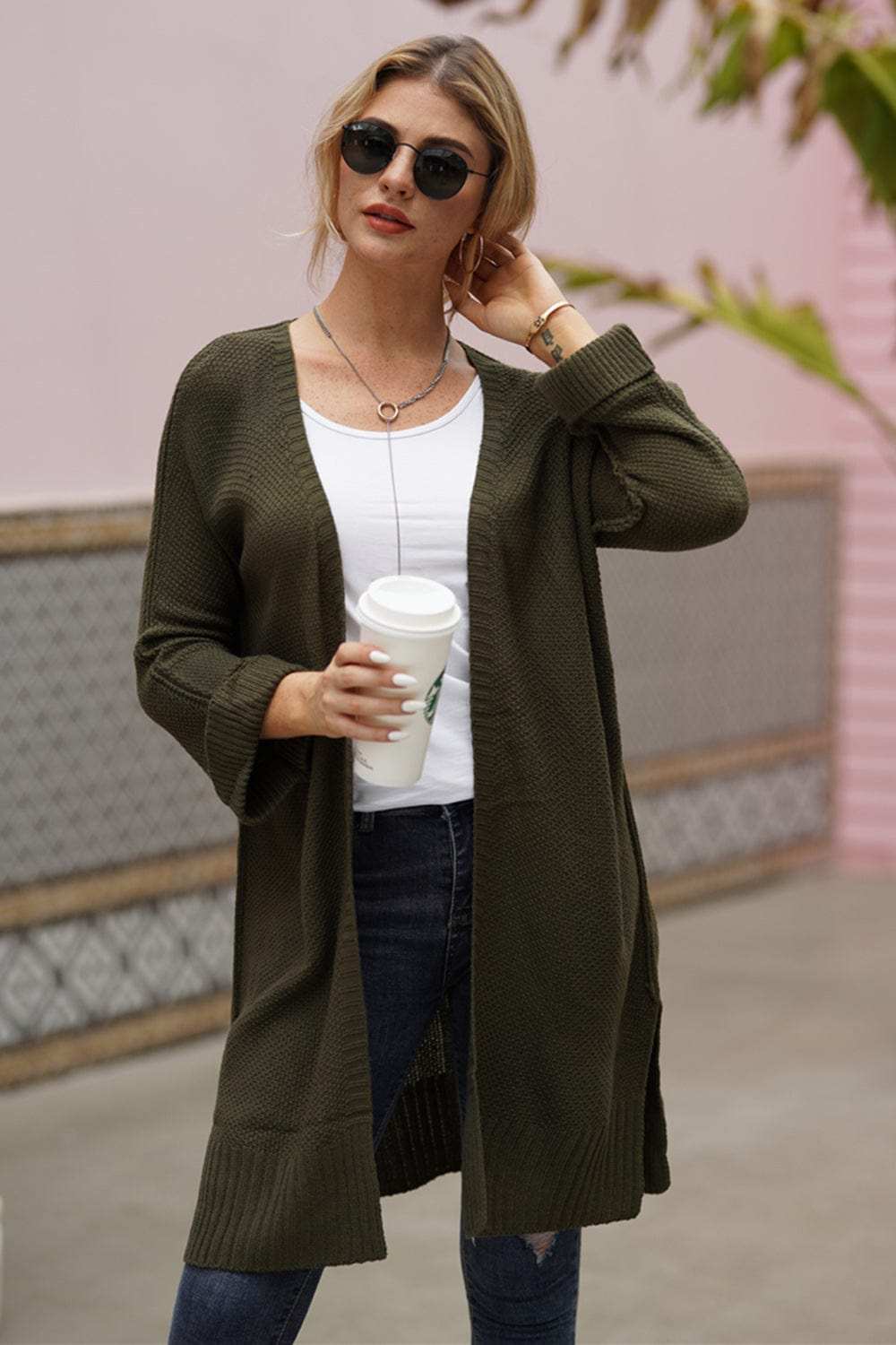 Open Front Long Sleeve Cardigan - Trendsi - Flyclothing LLC