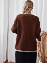 Striped Trim Button Front Pocket Knit Cardigan - Trendsi - Flyclothing LLC