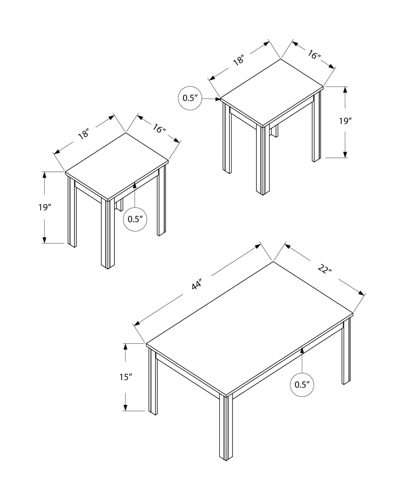 Set of Three 44" Taupe Coffee Table - Homeroots