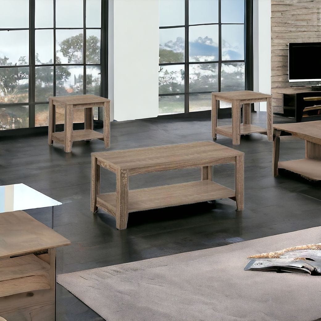 Set of Three 42" Taupe Coffee Table With Shelf - Homeroots