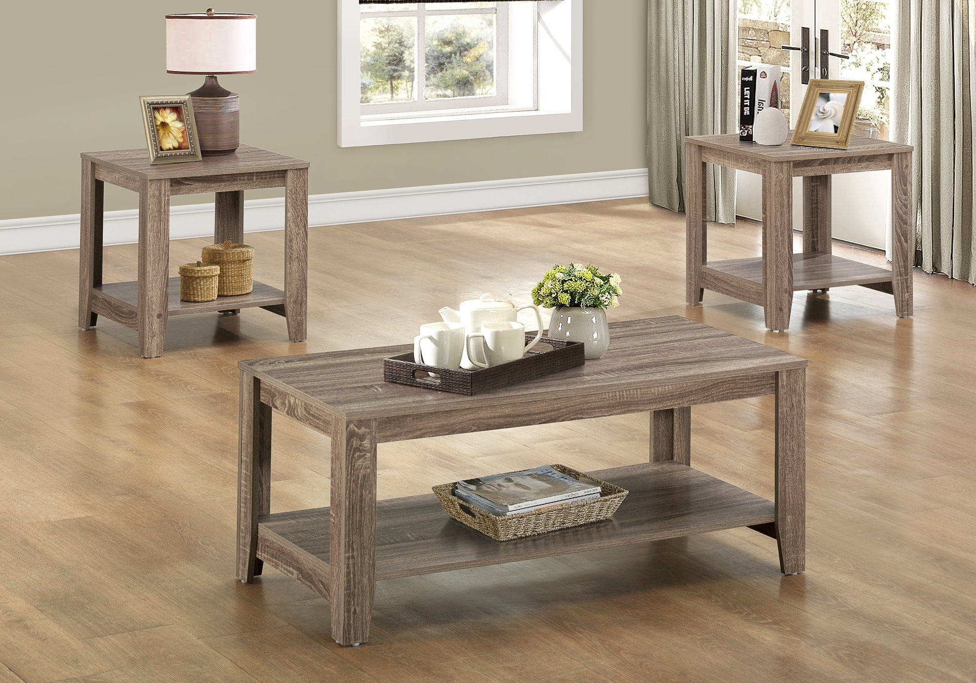 Set of Three 42" Taupe Coffee Table With Shelf - Homeroots