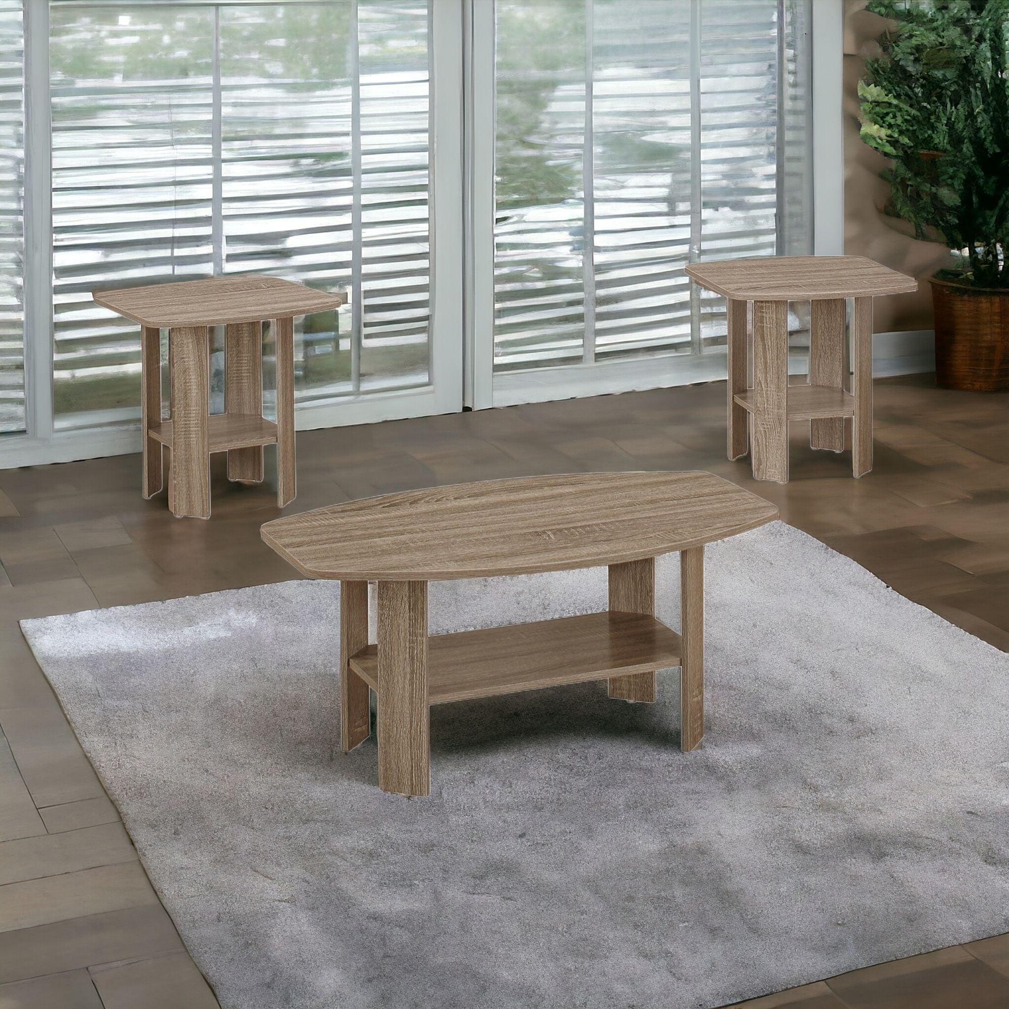 Set of Three 36" Taupe Coffee Table With Shelf - Homeroots - Flyclothing LLC