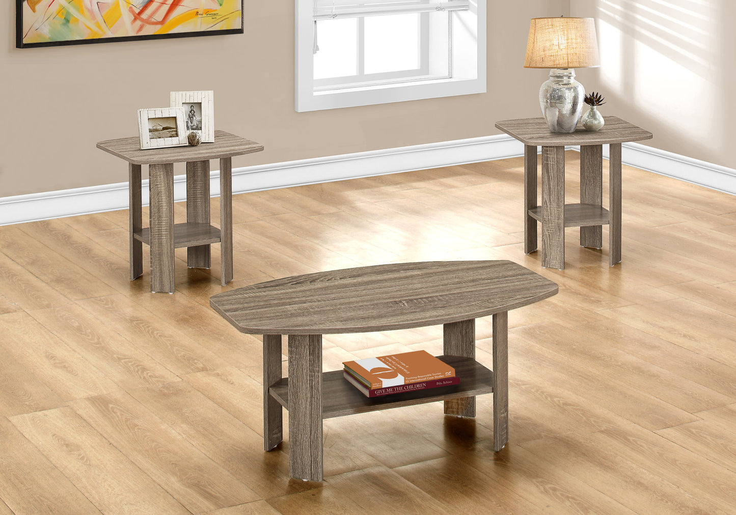 Set of Three 36" Taupe Coffee Table With Shelf - Homeroots - Flyclothing LLC