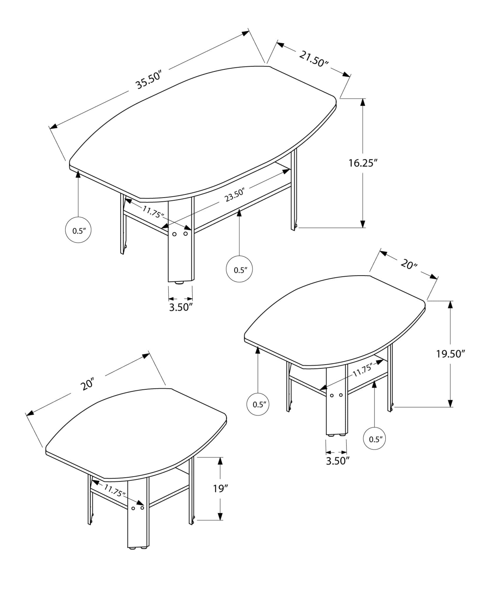 Set of Three 36" Taupe Coffee Table With Shelf - Homeroots - Flyclothing LLC