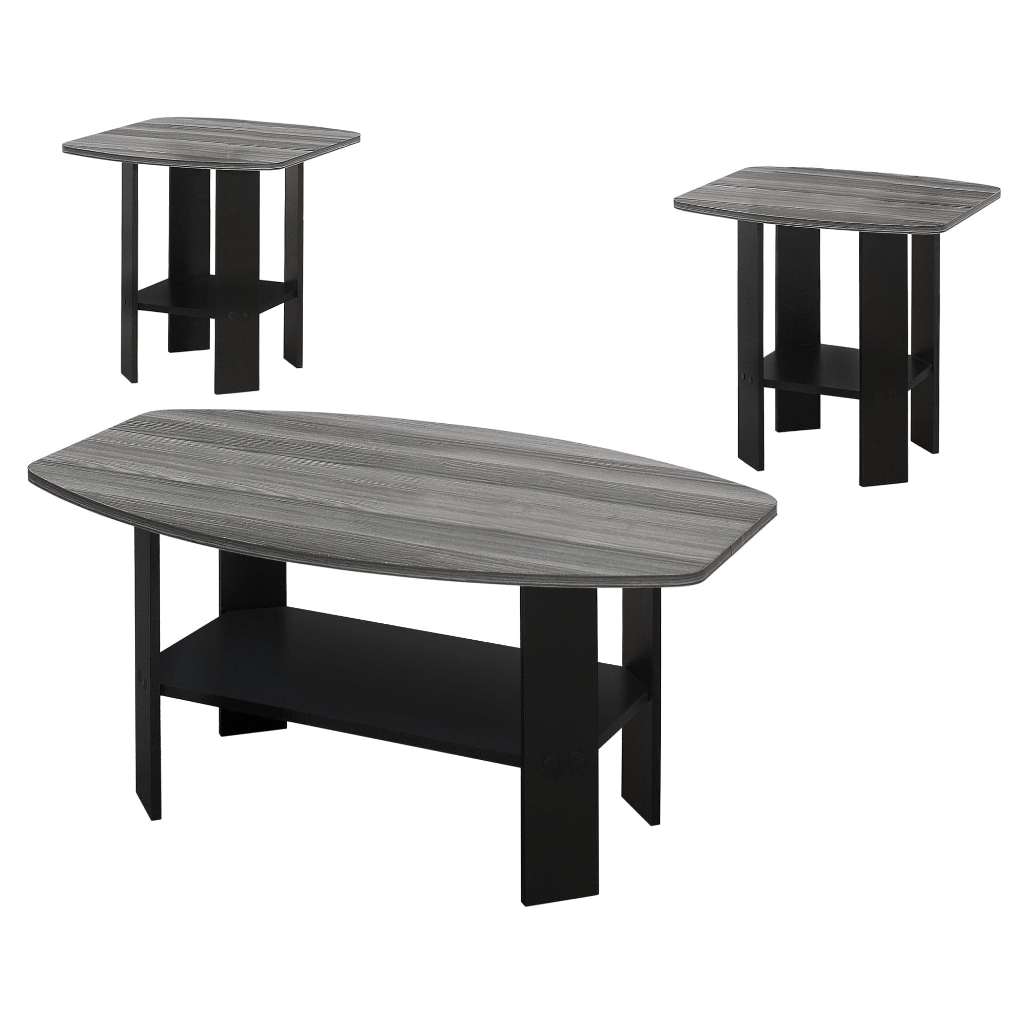 Set of Three 36" Gray And Black Coffee Table With Shelf - Homeroots