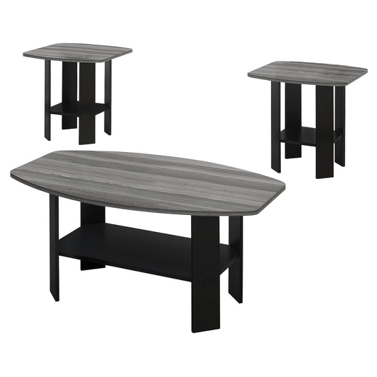 Set of Three 36" Gray And Black Coffee Table With Shelf - Homeroots