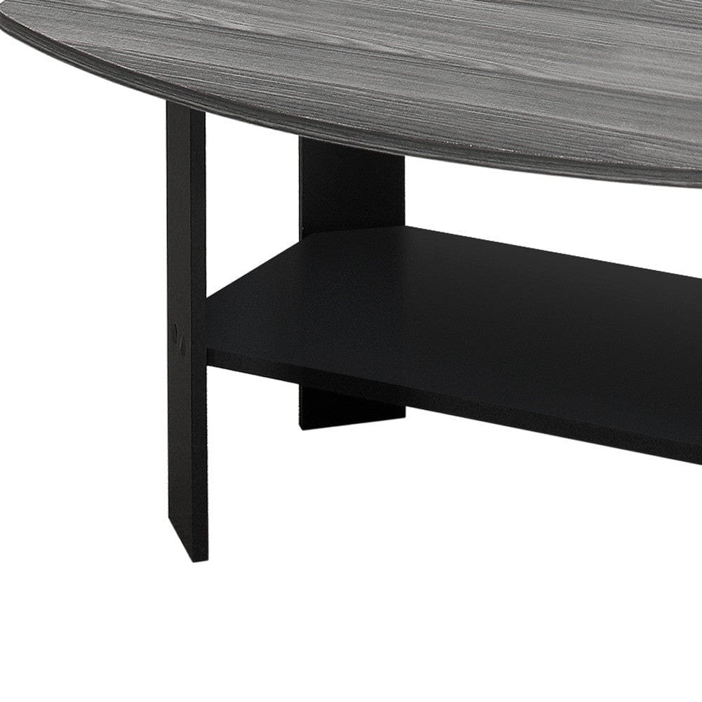Set of Three 36" Gray And Black Coffee Table With Shelf - Homeroots