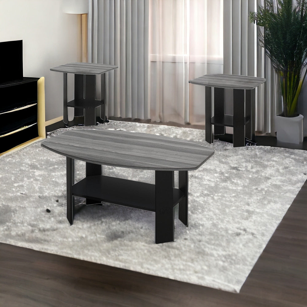 Set of Three 36" Gray And Black Coffee Table With Shelf - Homeroots - Flyclothing LLC