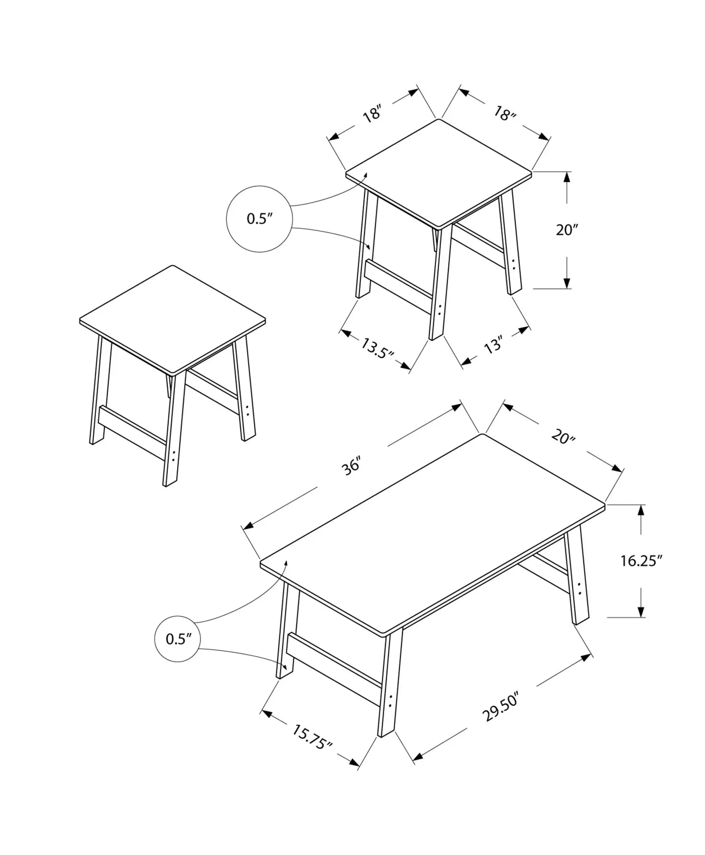 Set of Three 36" Espresso Coffee Table - Homeroots - Flyclothing LLC