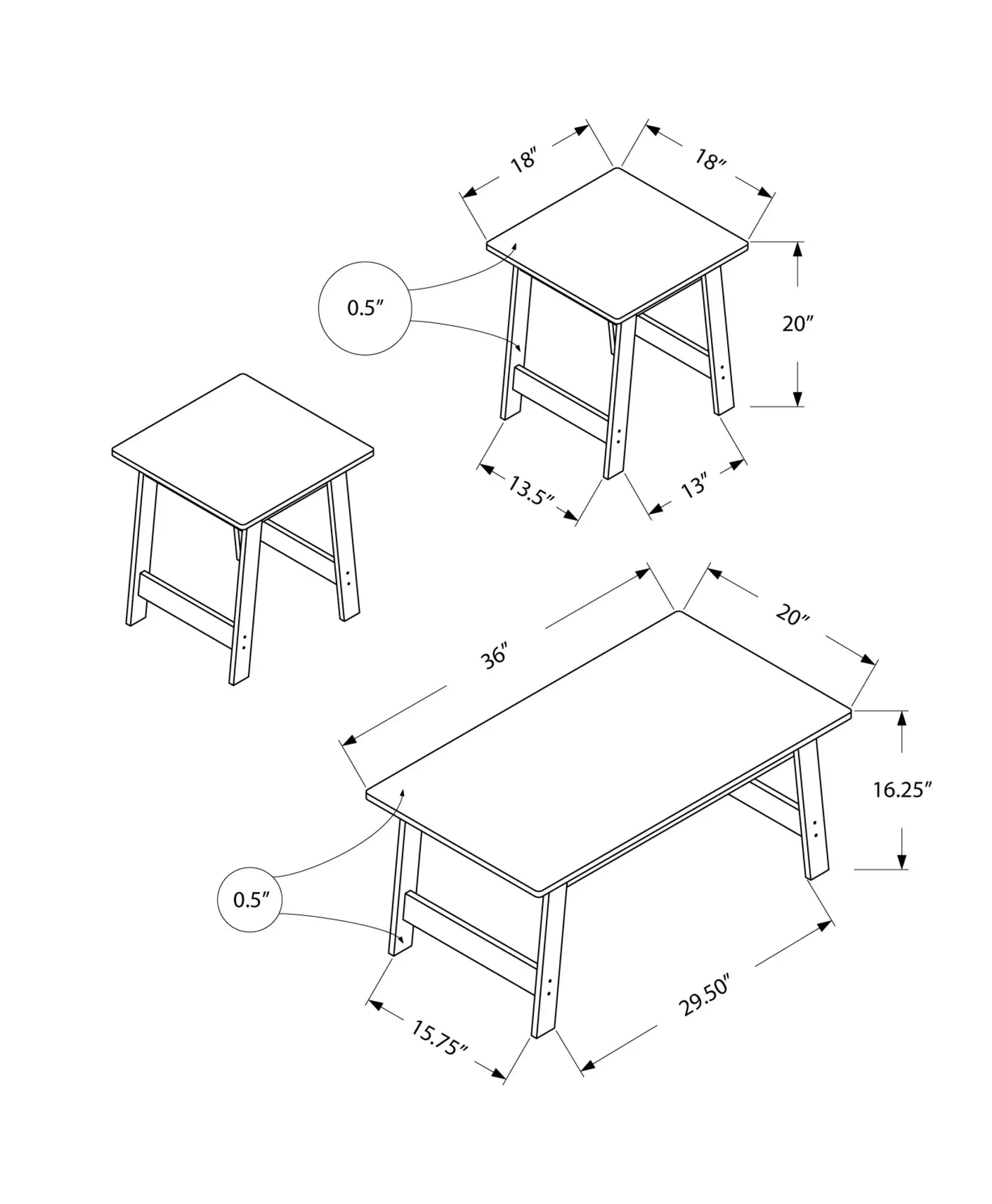 Set of Three 36" Espresso Coffee Table - Homeroots - Flyclothing LLC