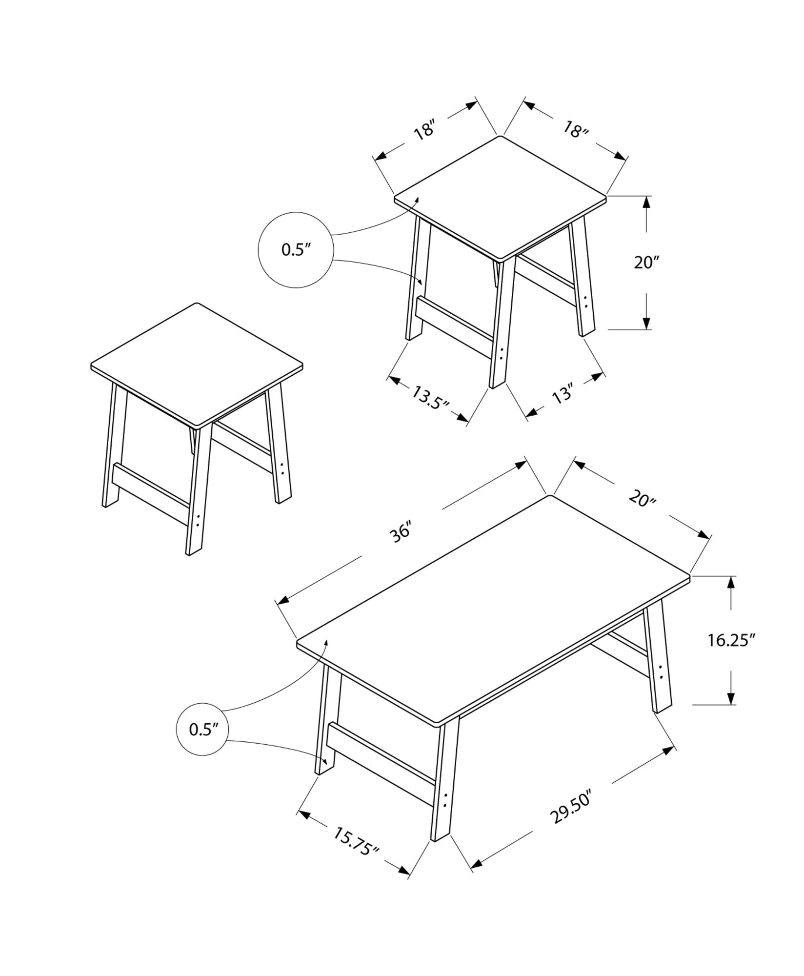 Set of Three 36" Taupe Coffee Table - Homeroots - Flyclothing LLC