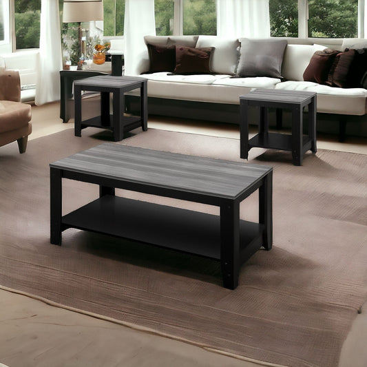 Set of Three 42" Gray And Black Coffee Table With Shelf - Homeroots