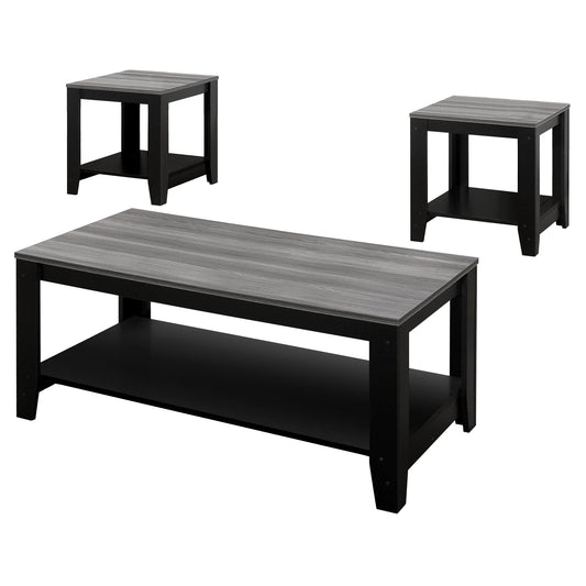 Set of Three 42" Gray And Black Coffee Table With Shelf - Homeroots