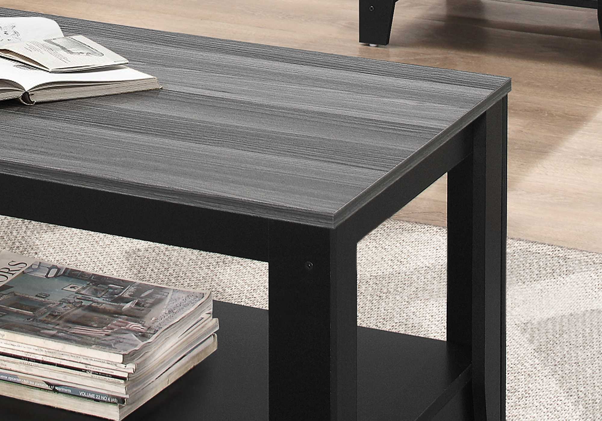 Set of Three 42" Gray And Black Coffee Table With Shelf - Homeroots