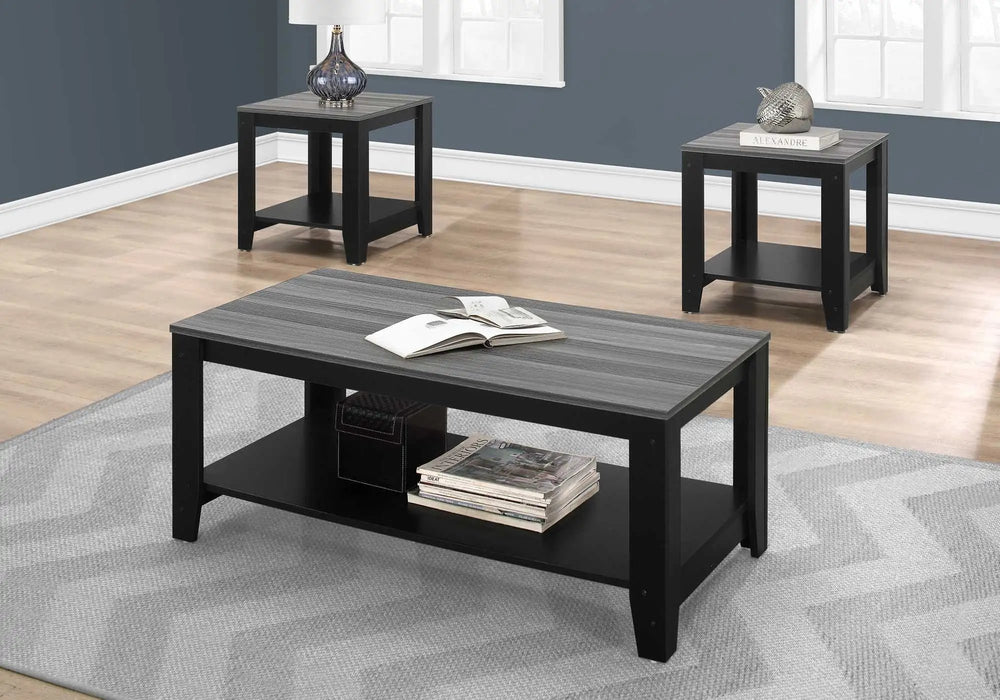 Set of Three 42" Gray And Black Coffee Table With Shelf - Homeroots