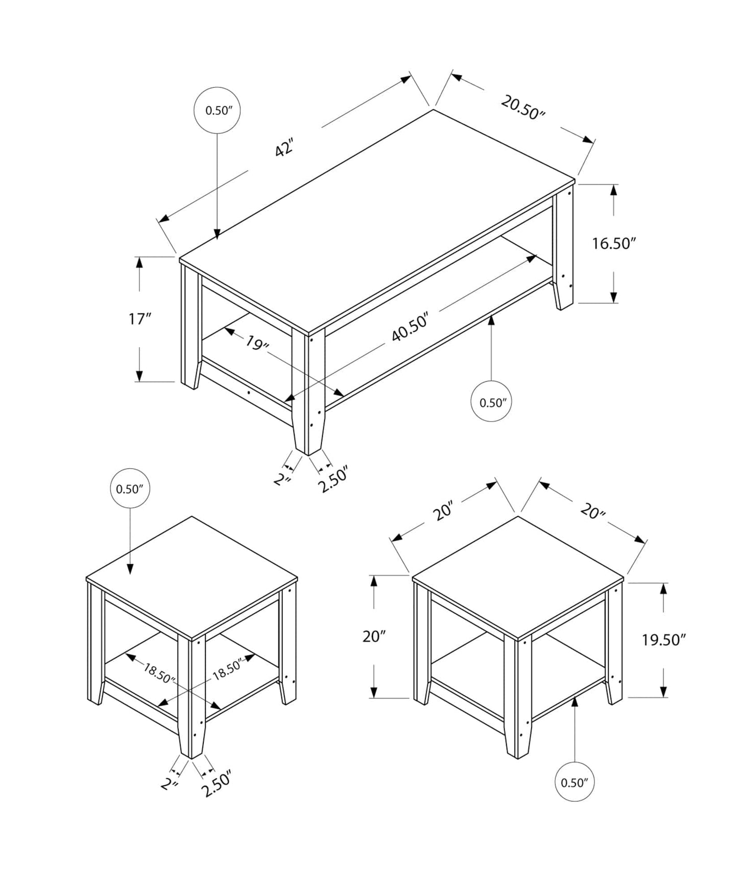 Set of Three 42" Gray And Black Coffee Table With Shelf - Homeroots - Flyclothing LLC