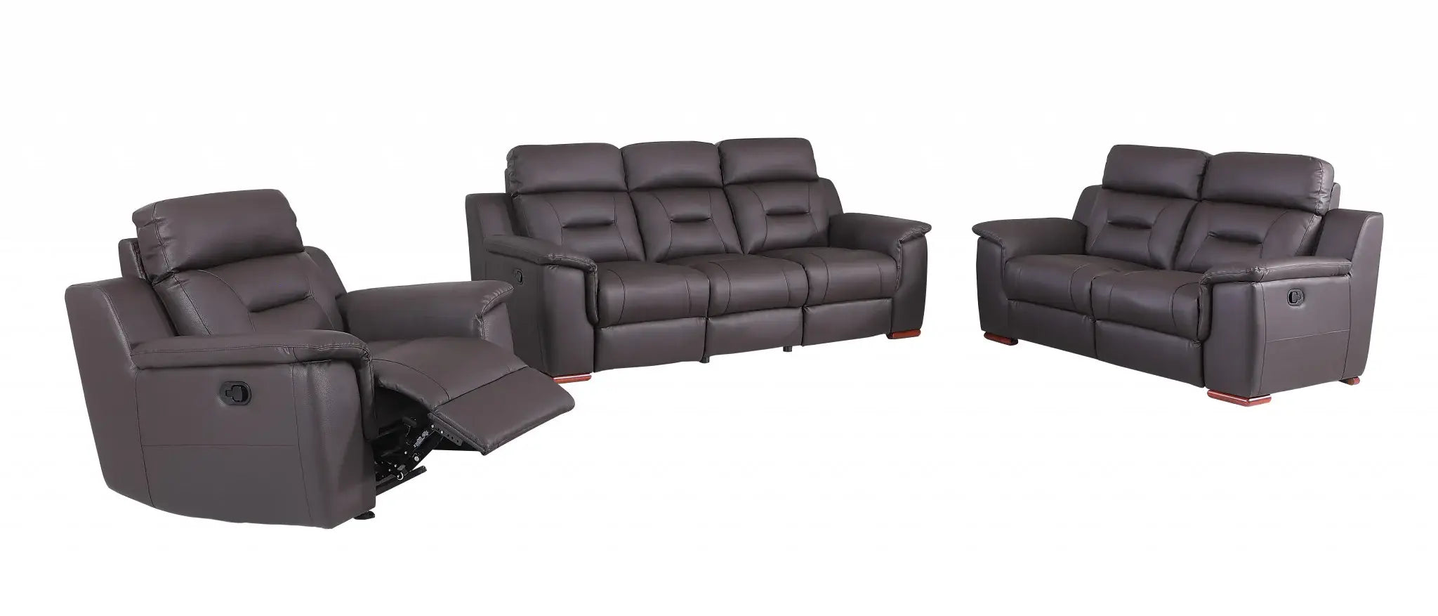Three Piece Indoor Brown Genuine Leather Five Person Seating Set - Homeroots - Flyclothing LLC