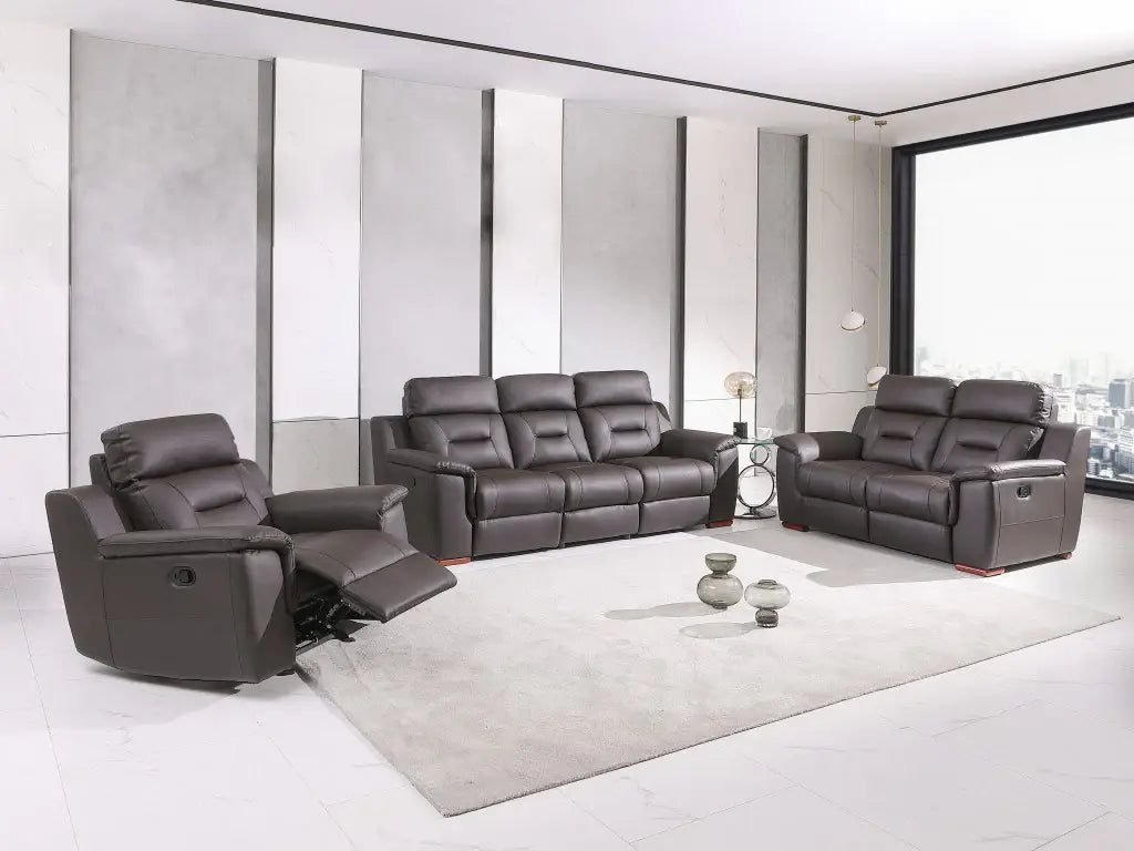 Three Piece Indoor Brown Genuine Leather Five Person Seating Set - Homeroots - Flyclothing LLC