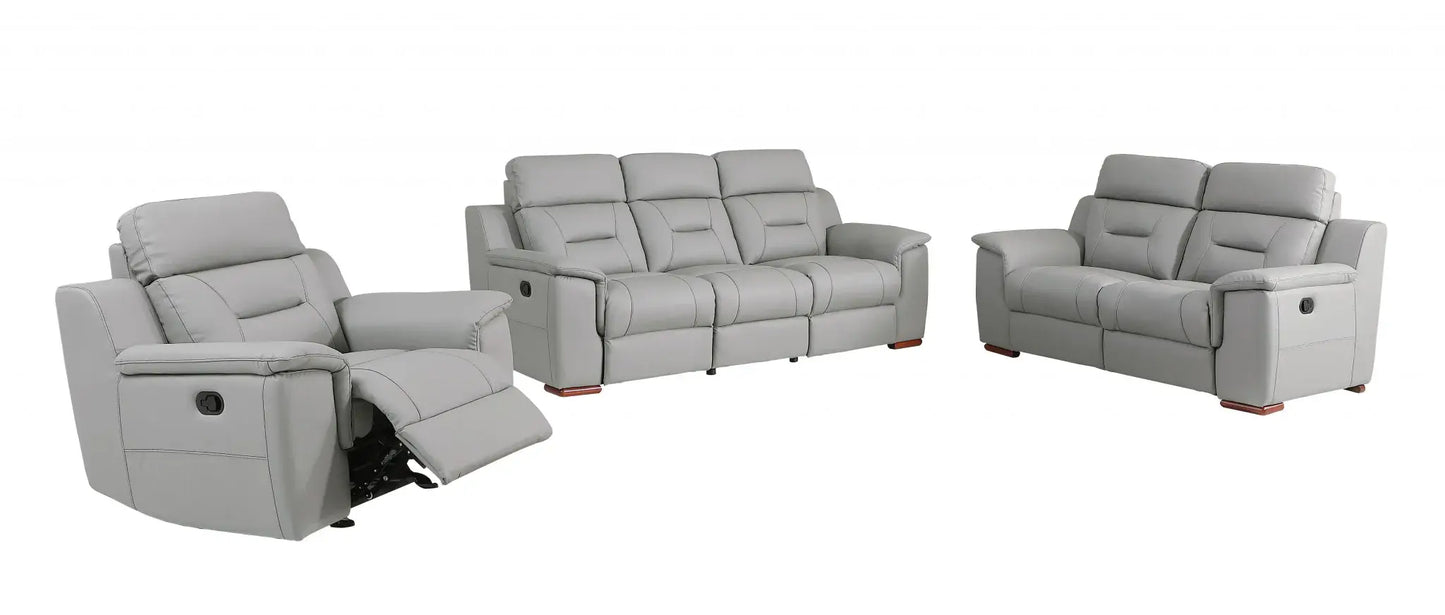 Three Piece Indoor Gray Genuine Leather Five Person Seating Set - Homeroots - Flyclothing LLC