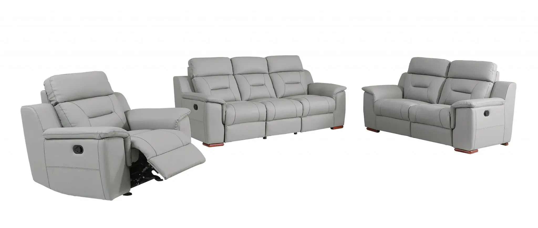 Three Piece Indoor Gray Genuine Leather Five Person Seating Set - Homeroots - Flyclothing LLC