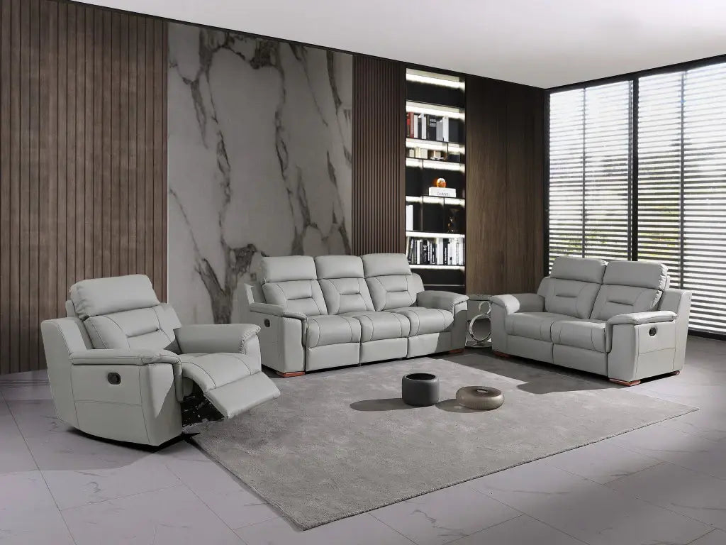 Three Piece Indoor Gray Genuine Leather Five Person Seating Set - Homeroots - Flyclothing LLC