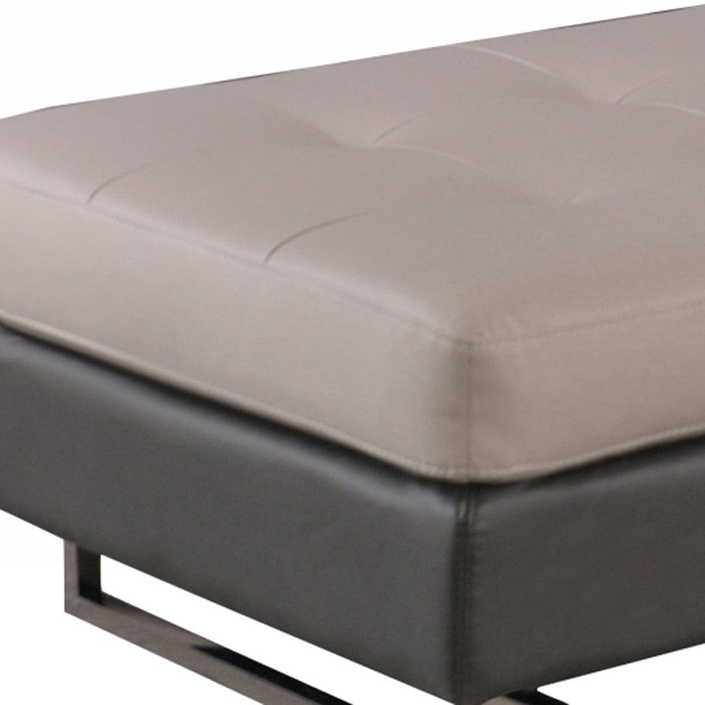 63" Taupe Faux Leather And Silver Ottoman - Homeroots