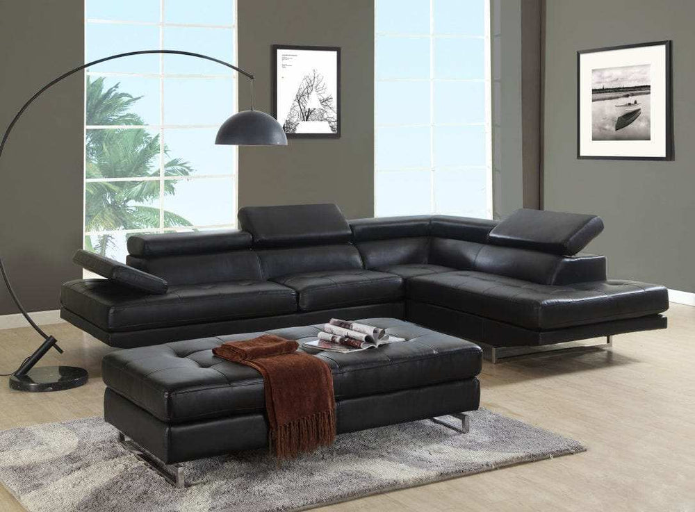 Black Leather L Shaped Two Piece Corner Sectional - Homeroots - Flyclothing LLC