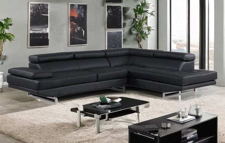 Black Leather L Shaped Two Piece Corner Sectional - Homeroots - Flyclothing LLC