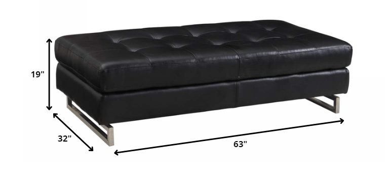 63" Black Faux Leather And Silver Ottoman - Homeroots