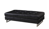 63" Black Faux Leather And Silver Ottoman - Homeroots