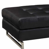 63" Black Faux Leather And Silver Ottoman - Homeroots