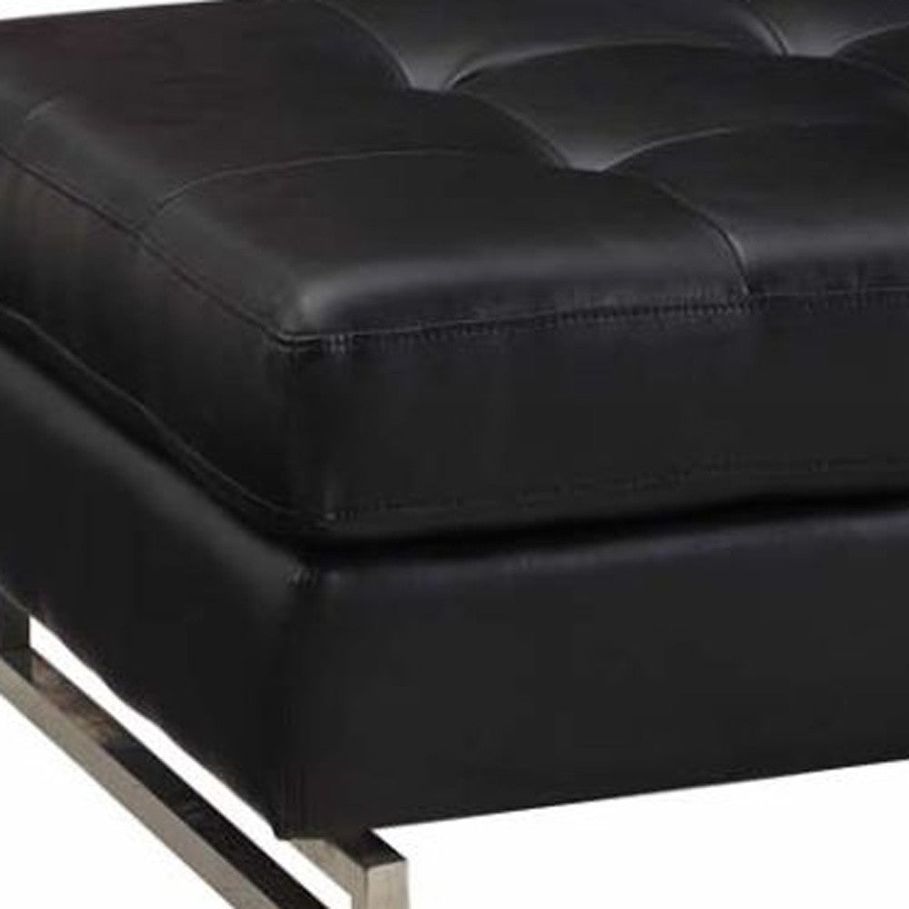 63" Black Faux Leather And Silver Ottoman - Homeroots