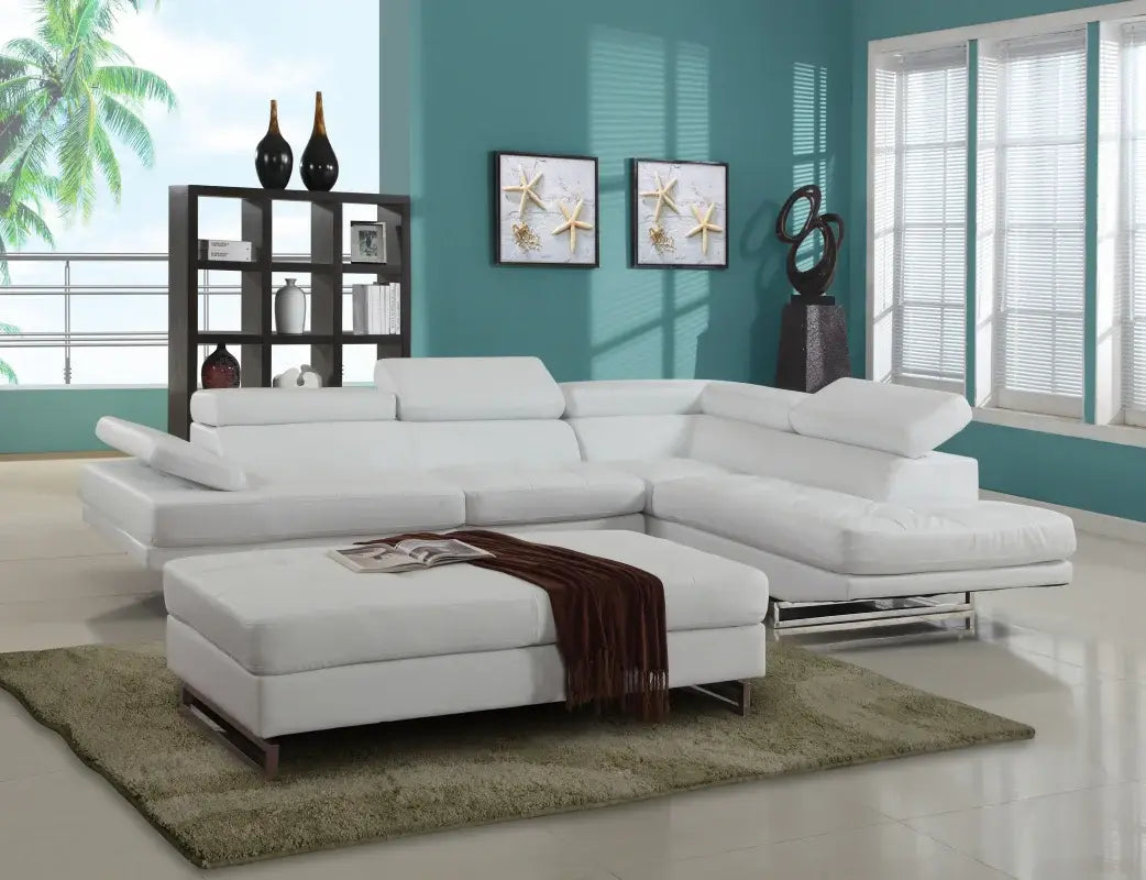 White Leather L Shaped Two Piece Corner Sectional - Homeroots - Flyclothing LLC