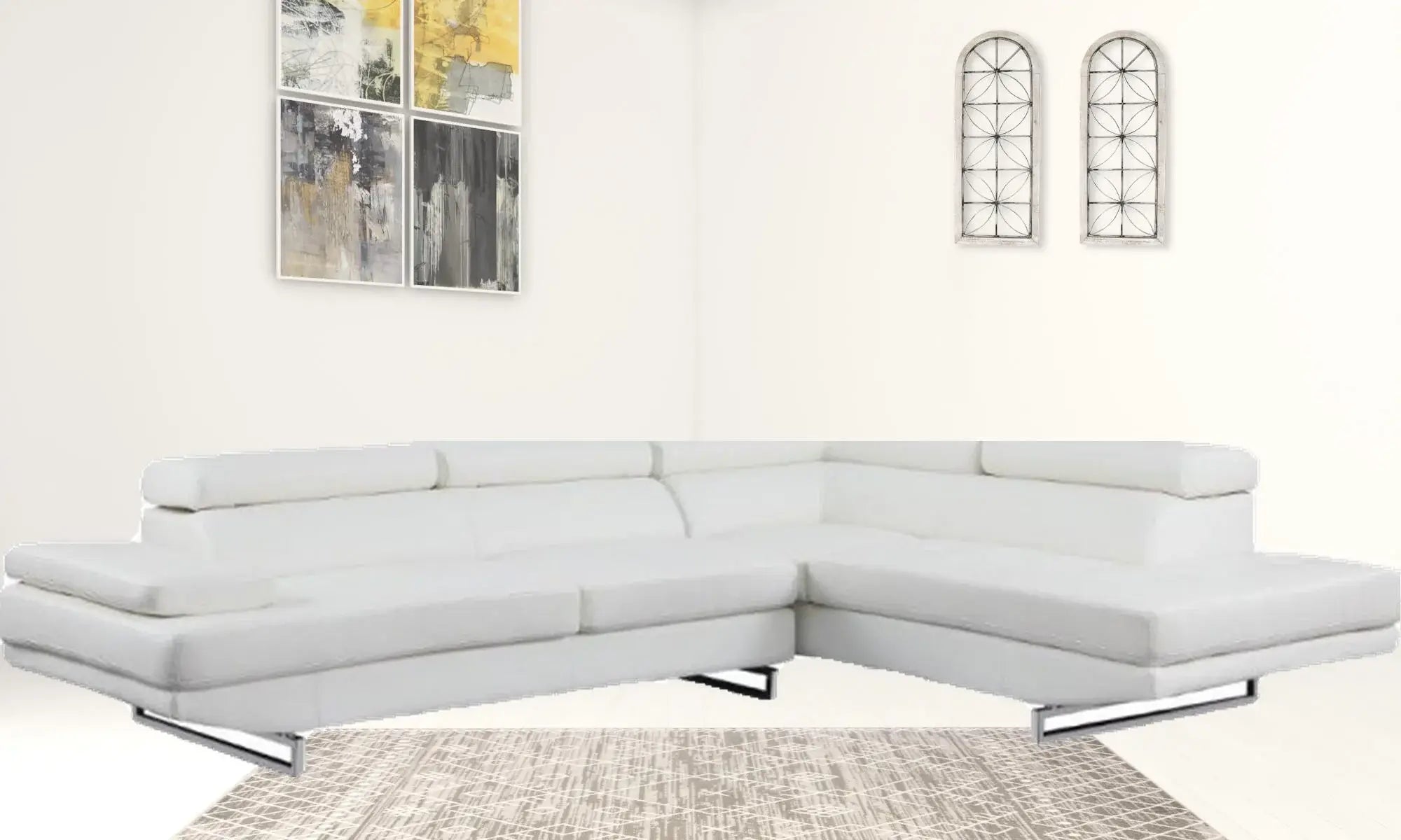White Leather L Shaped Two Piece Corner Sectional - Homeroots - Flyclothing LLC