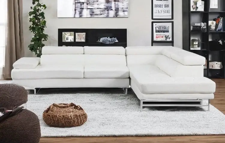 White Leather L Shaped Two Piece Corner Sectional - Homeroots - Flyclothing LLC