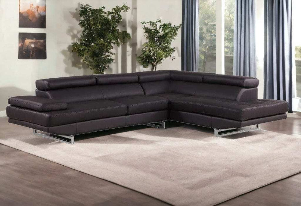 Brown Leather L Shaped Two Piece Corner Sectional - Homeroots - Flyclothing LLC