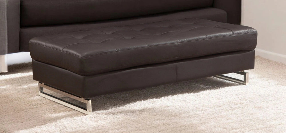63" Brown Faux Leather And Gold Ottoman - Homeroots
