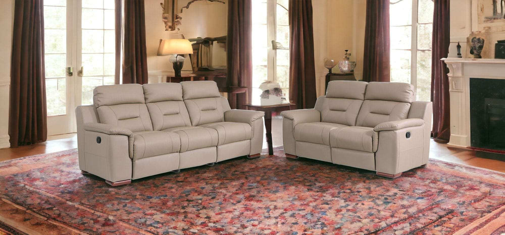 Two Piece Indoor Beige Genuine Leather Five Person Seating Set - Homeroots - Flyclothing LLC