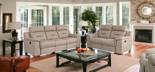Two Piece Indoor Beige Genuine Leather Five Person Seating Set - Homeroots
