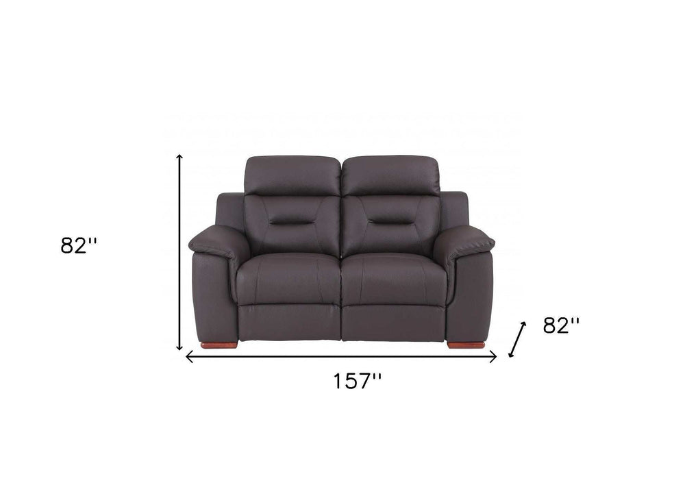 Two Piece Indoor Brown Genuine Leather Five Person Seating Set - Homeroots - Flyclothing LLC