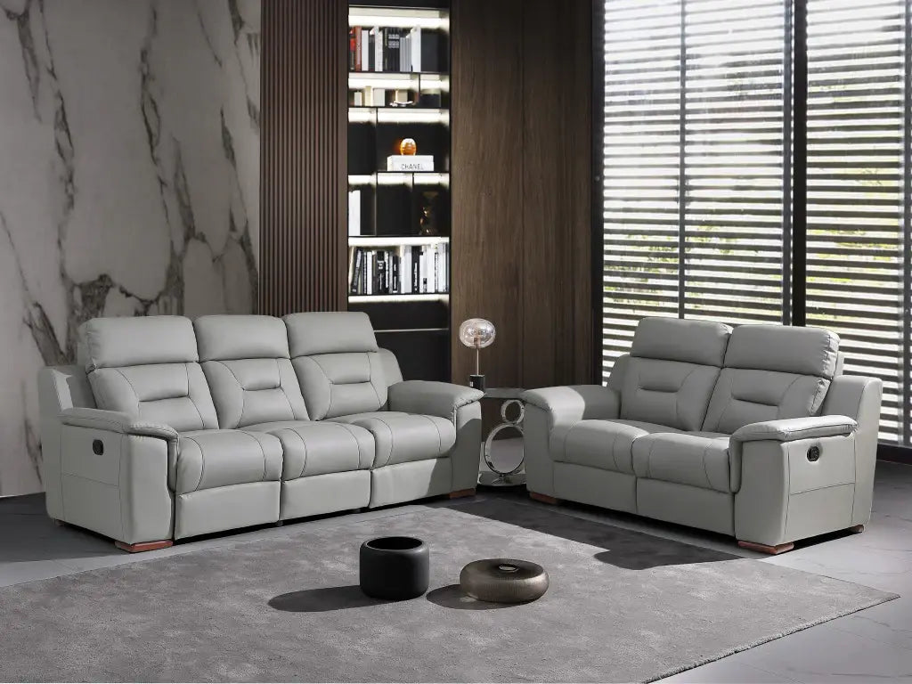 Two Piece Indoor Gray Genuine Leather Five Person Seating Set - Homeroots - Flyclothing LLC