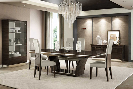 Seven Piece Dark Brown Solid Wood Dining Set with Six Chairs - Homeroots
