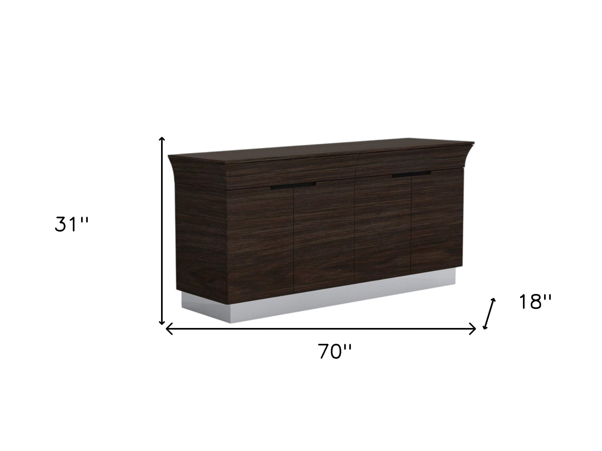 70" Dark Brown Two Drawer Buffet Table with Four Doors - Homeroots
